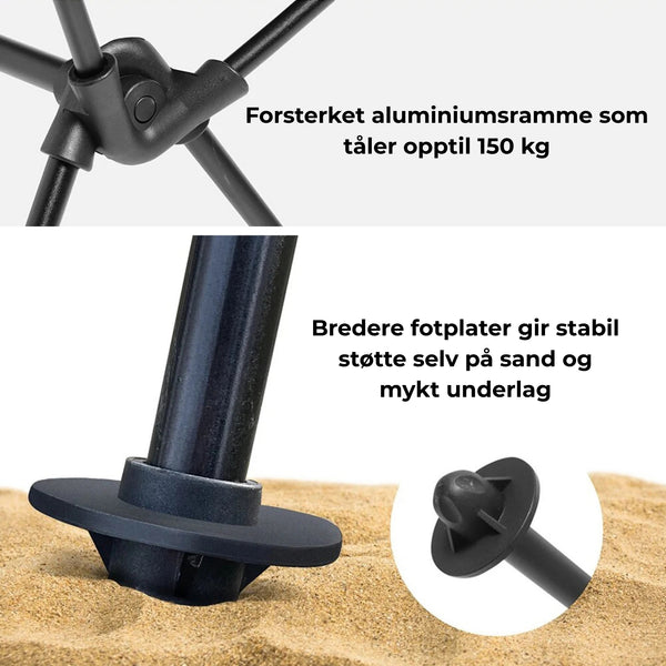 Sammenleggbar Campingstol med Høy Rygg & Nakkestøtte