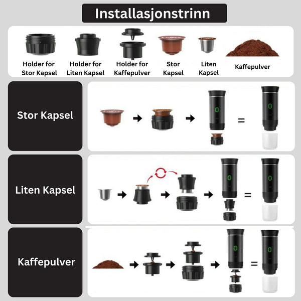 Trådløs Elektrisk Portabel Espressomaskin – 3-i-1 Kapsel- & Kaffepulverbrygger