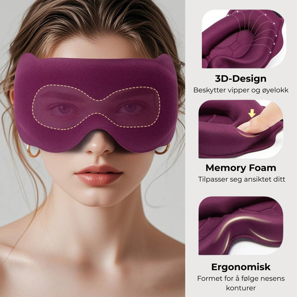 3D Sovemaske i Minneskum – Lysblokkerende, Komfortabel og Reisevennlig Øyemaske for Søvn og Avslapning