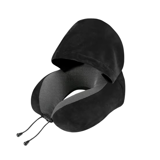 Ergonomisk Resepute i Memory Foam – Nakkepute for Maksimal Komfort Under Reisen – Svart med Hette